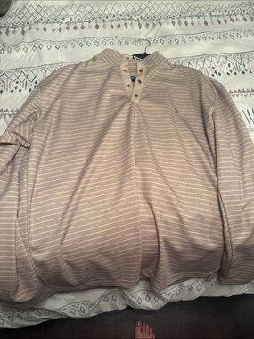 Beige Striped Long-Sleeve Polo Shirt
